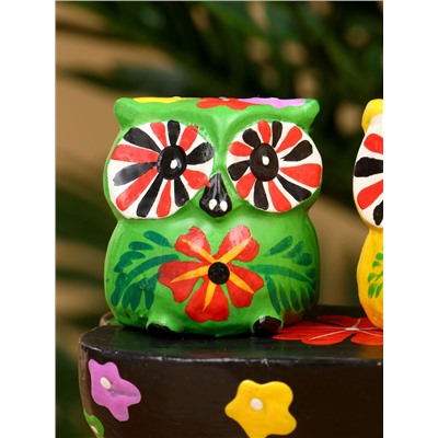 Сувенир «Пара совят», 14×7×9 см, дерево, жёлтый, зелёный