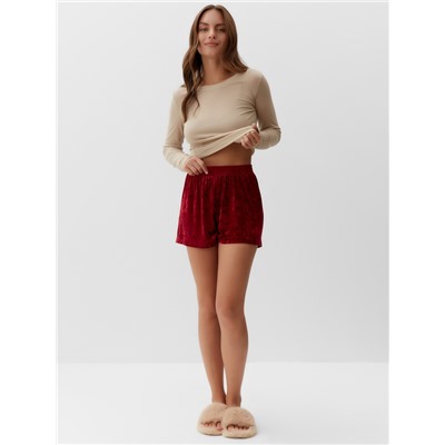 Пижама женская (лонгслив, шорты) KAFTAN «Бархат», размер 48-50, цвет бордовый, бежевый