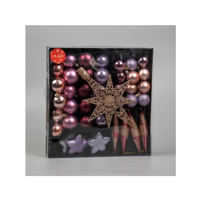 Ёлочные игрушки «Глория», набор с верхушкой 43 шт. (32 шара, 4 сосульки, 6 звёзд), МИКС