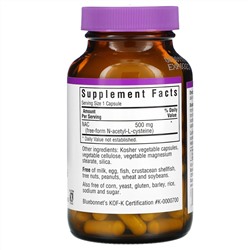 Bluebonnet Nutrition, NAC, 500 мг, 90 растительных капсул