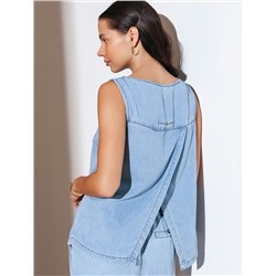 Топ с вырезом лодочка и асимметричным разрезом на спине из джинсового лиоцелла
