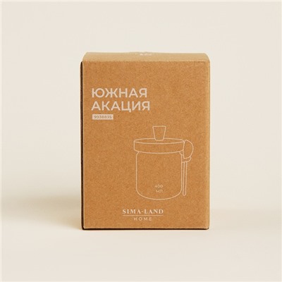 Банка для сыпучих SL Home «Южная акация», 400 мл, 10.5×9×13 см, с ложкой, стекло, прозрачная