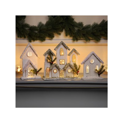 Фигура деревянная «Домик белый», 16×22×6 см, 3 LED, батарейки AAx2 (не в комплекте), свечение теплое белое