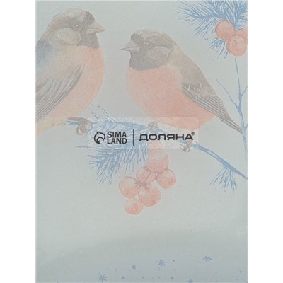 Блюдо новогоднее сервировочное Доляна «Снегири на ветке», d=19 см, стекло, голубое