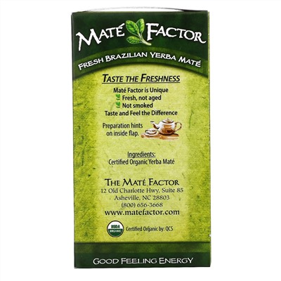 Mate Factor, Органический Yerba Mate, свежий зеленый чай 24 чайных пакетиков, 2.96 унции (84 г)
