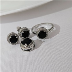 Комплект ювелирной бижутерии серьги, кулон и кольцо 17 р, покрытие посеребрение, вставка: фианиты, цвет: черный и прозрачный, арт.313.252-17