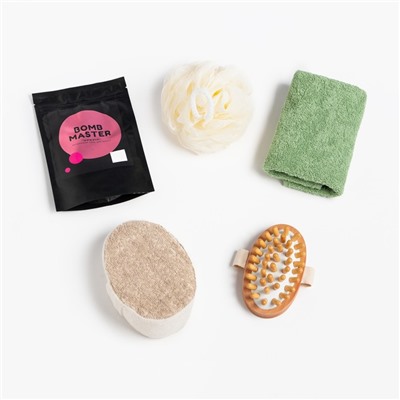 Подарочный набор «Этель» Avocado, полотенце 30×60 см, мочалка, массажёр