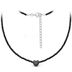 Браслет из серебра с гематитом и чёрной шпинелью родированный - Сердце 925 пробы Бр-01сч