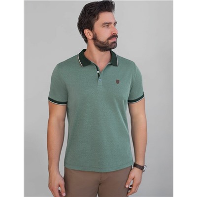 Футболка поло с воротником на пуговтцах из полотна пике с меланжевым плетением с эластаном