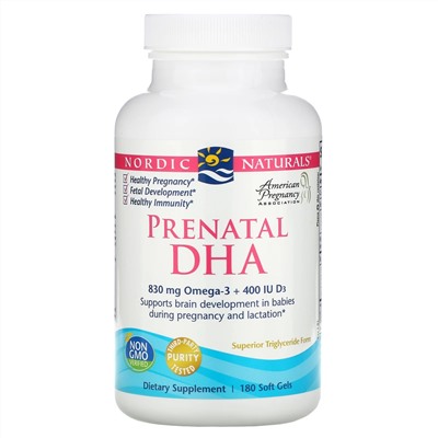 Nordic Naturals, Prenatal DHA, пренатальная ДГК, без добавок, 180 капсул