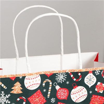 Пакет подарочный новогодний крафтовый «Счастья в Новом году», 22×25×12 см