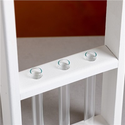 Кашпо деревянное, 18×5×40 см, 3 колбы, ручка - верёвка, белое