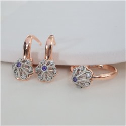 Комплект ювелирной бижутерии коллекция "Дубай" серьги и кольцо 17 р, покрытие позолота, вставка: фианиты, цвет: фиолетовый, арт.213.973-17