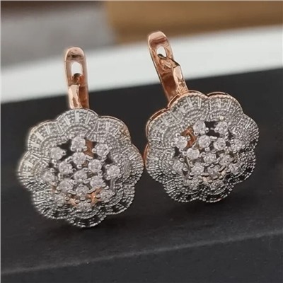 Серьги цветы ювелирная бижутерия коллекция "Дубай", покрытие позолота, вставка: фианиты, цвет: прозрачный, арт.213.611