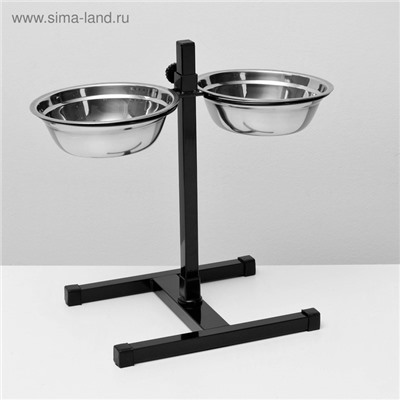 Подставка с мисками, 2×1 л, высота 40 см, разборная, чёрная