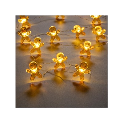 Гирлянда «Нить» 2 м роса с насадками «Пряничный человечек», IP20, серебристая нить, 20 LED, 2 режима, батарейки ААх2 (нет в комплекте), свечение тёплое белое