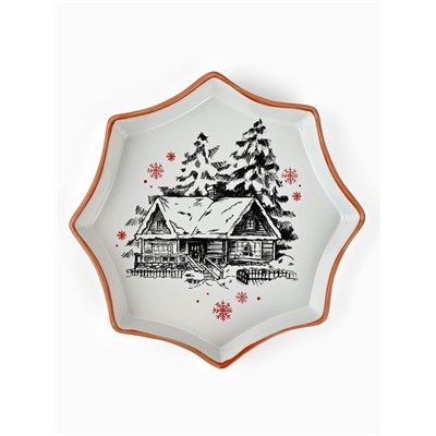 Блюдо новогоднее «Избушка», 21×21×3 см, ручная работа