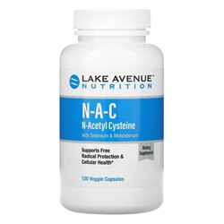 Lake Avenue Nutrition, NAC, N-ацетилцистеин с селеном и молибденом, 600 мг, 120 растительных капсул