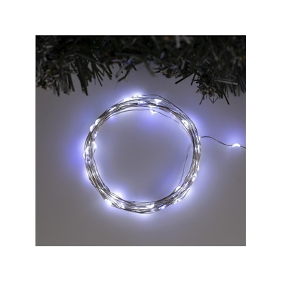 Гирлянда «Нить» 5 м роса, IP20, серебристая нить, 50 LED, мерцание белым, батарейки AAх3 (нет в комплекте), свечение белое