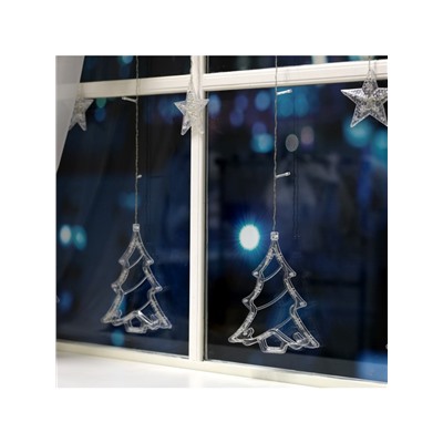 Гирлянда «Бахрома» 2.4×0.9 м с насадками «Ёлки», IP20, прозрачная нить, 138 LED, свечение тёплое белое, 8 режимов, 220 В