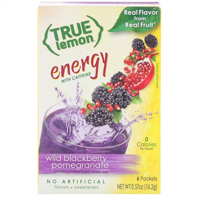 True Citrus, True Lemon, Энергия, Дикая ежевика и гранат, 6 пакетов, 0,57 унц. (16,2 г)