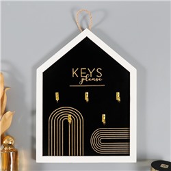 Настенные крючки декоративные «Ключи. Абстракция. Радуга», дерево, чёрная с золотом, 24×32 см