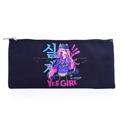 Пенал "Yes Girl" 21,5x9x1 см, плоский для 35 предметов, текстильный, на молнии