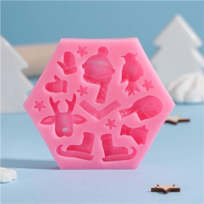 Молд для заливки «Новогодние забавы», силикон, 11.5×10×1.5 см, МИКС