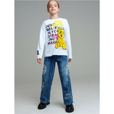 Брюки текстильные джинсовые утепленные для девочек