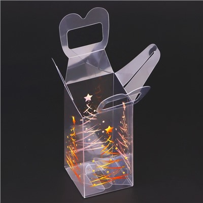 Коробка подарочная новогодняя складная ПВХ « Ёлочка гори!» 4×4×8 см