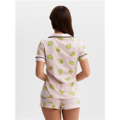 Пижама женская (рубашка, шорты) KAFTAN Avocado, размер 52-54, розовая