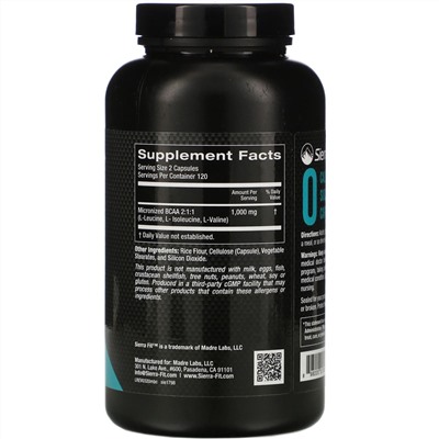 Sierra Fit, микронизированные BCAA, аминокислоты с разветвленной цепью, 500 мг, 240 растительных капсул