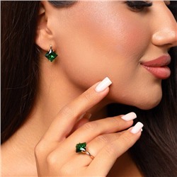 Комплект ювелирной бижутерии Дубайское золото: серьги и кольцо, с покрытием позолотой, вставка: крупный циркон, цвет: изумрудно-зеленый, р-р 19, арт.214.619-19