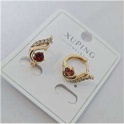 Серьги коллекция "Xuping" покрытие позолота, вставка: фианиты, цвет: прозрачный и красный, арт.004.016