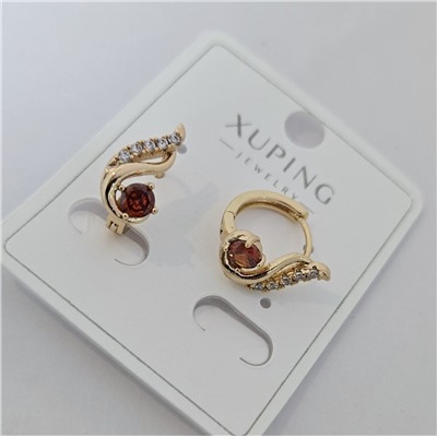 Серьги коллекция "Xuping" покрытие позолота, вставка: фианиты, цвет: прозрачный и красный, арт.004.016