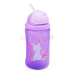 Поильник-непроливайка с силиконовой трубочкой, без ручек "Зайка" фиолетовый, 400 мл, 12+,