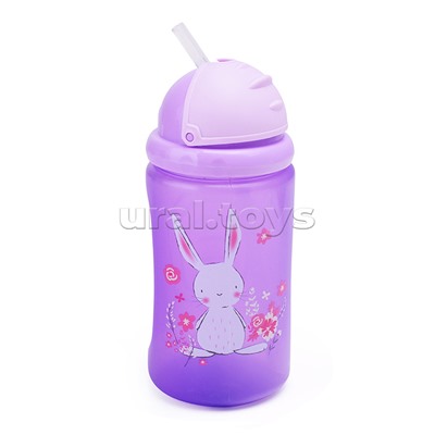Поильник-непроливайка с силиконовой трубочкой, без ручек "Зайка" фиолетовый, 400 мл, 12+,
