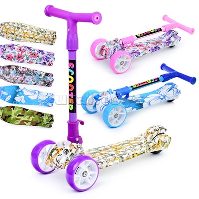 Самокат U037275Y 3-х кол., цвет микс, светящиеся колёса, PU, ABEC 7, в коробке в пакете