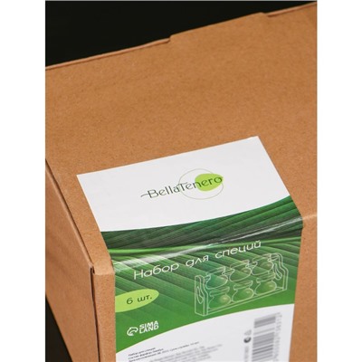 Набор для специй BellaTenero, 50 мл, набор 7 шт., на бамбуковой подставке, фарфор, белый