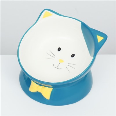 Миска «Киса», 200 мл, 13×12×8 см, на подставке-лапках, голубая