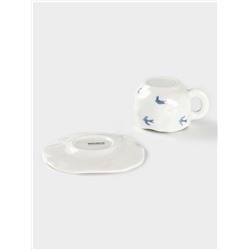 Чайная пара Доляна «Ласточки», чашка 320 мл, блюдце d=16 см, ручная роспись, керамика, белая