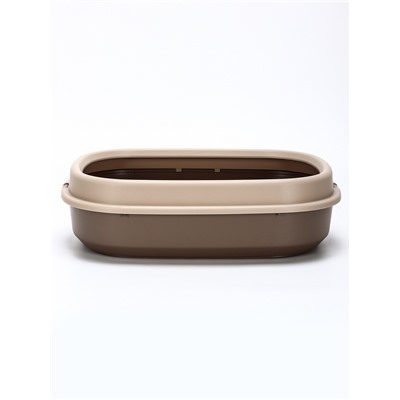 Лоток для кошек Фур-Мур 48×35.5 см с бортом + совок, Soft-touch, капучино