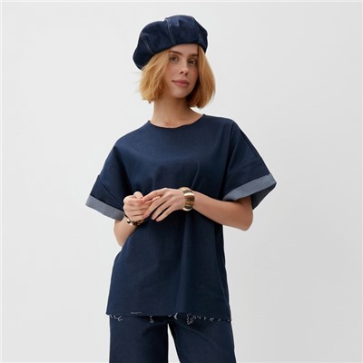 Футболка женская оверсайз MINAKU: Jeans Collection, синяя, размер 52