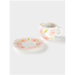 Чайная пара Доляна «Дивный сад», чашка 330 мл, блюдце d=16 см, ручная роспись, керамика, белая