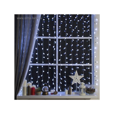 Гирлянда «Занавес» 2×1.5 м с насадками «Шарики», IP20, прозрачная нить, 360 LED, свечение белое, 8 режимов, 220 В