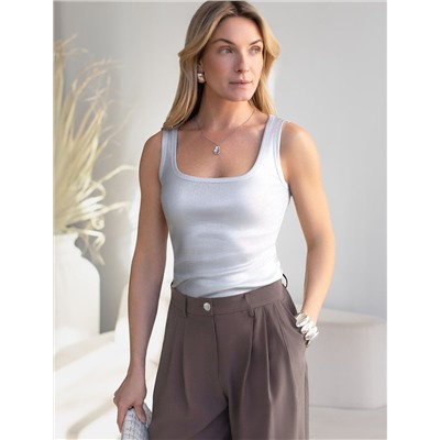 Топ в рубчик с широкими лямками с матовым покрытием металлик из хлопка с эластаном