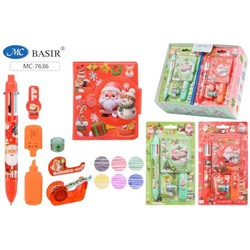 Подарочный набор: блокнот 8,3х7 см на кнопке+6-и цв. ручка+мини текстов.+диспенсер со скотчем "НОВОГОДНИЕ" МС-7636 Basir