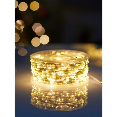 Гирлянда «Нить» 200 м роса, IP44, серебристая нить, 2000 LED, пульт, 36 В, свечение тёплое белое