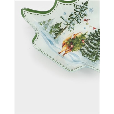 Блюдо новогоднее сервировочное Доляна «Зверьки в лесу», 17.7×18.5×3.5 см, стекло, белое, зелёное