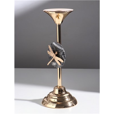 Металлический подсвечник на 1 свечу «Стрекоза», золото, d=2.2 см, 11.5×11.5×29 см